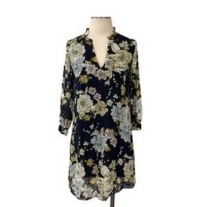 H&M Floral sheer lined long sleeve ruffle collar mini dress, size 2